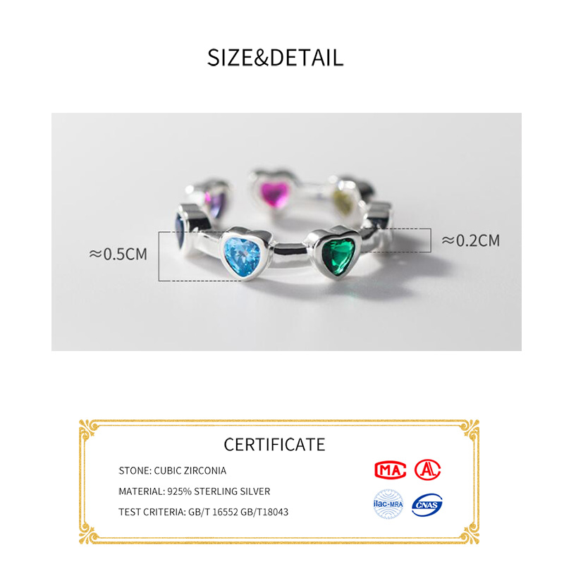 925er Silberring mit Herzanhängern, Zirkonia, mehrfarbig, Damenring, Schmuck, Geschenkidee.