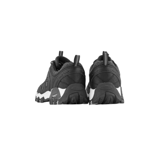 Schwarze Sneaker, Herren, Leder, robuste Sohle, Outdoor, modisch, bequem, Rückansicht