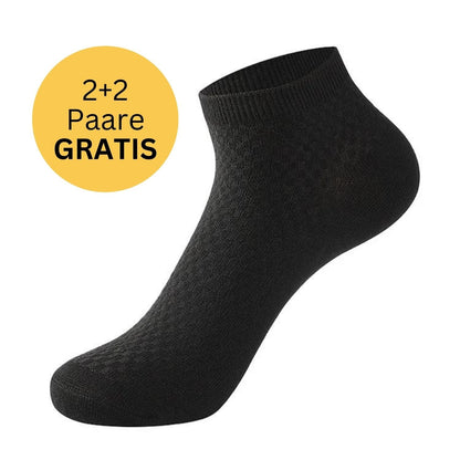 Schwarze Ankle-Socke aus Baumwolle, 2+2 Paare gratis, bequem und atmungsaktiv.