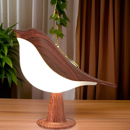 Holz-Vogel-Tischlampe, LED, warmweiß, dekorativ, Wohnzimmer, modernes Design.