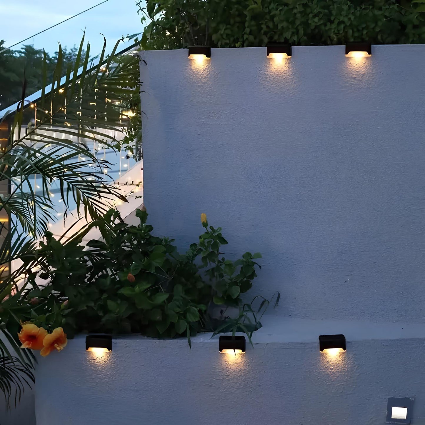 Solarlampen Außenbereich, warmweiß, Wandmontage, Gartenbeleuchtung, energiesparend, modern