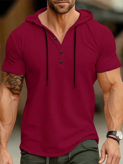 Herr-T-shirt med huva och knäppning – Mason