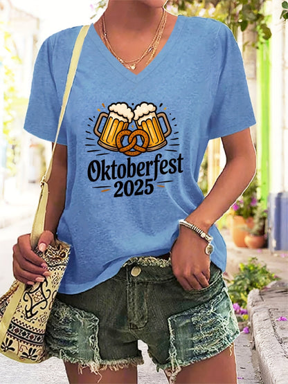 Damernas Plus Size V-ringad T-shirt med grafiktryck – Anneliese Oktoberfest 2026