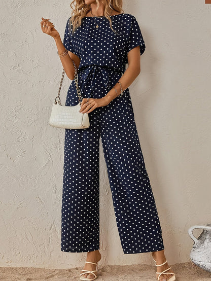 Trendig jumpsuit för damer med midjeband och prickmönster - PunktLaune