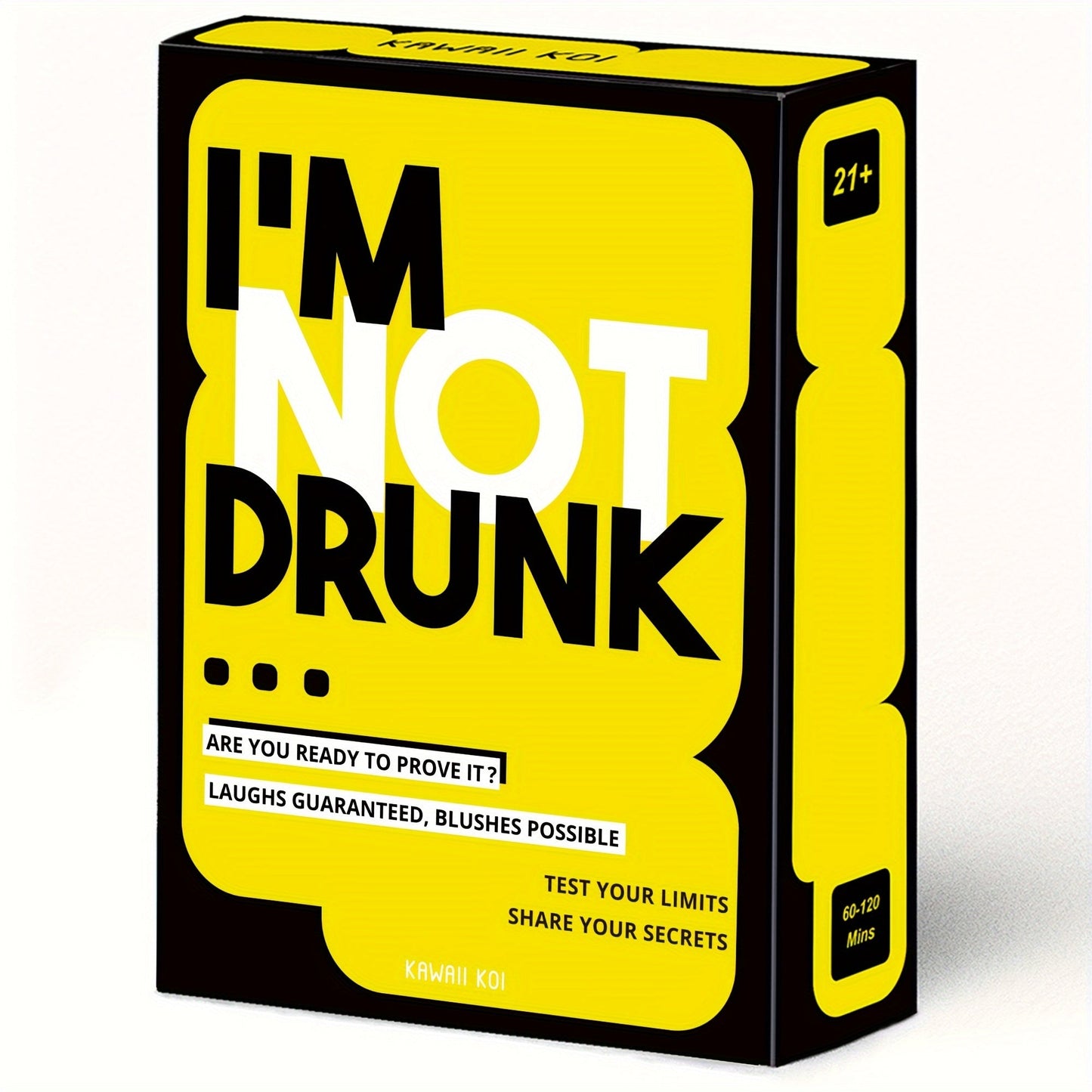 Gelbes Kartenspiel "I'm Not Drunk" für Erwachsene, Partyspiel, lustig, 21+, Kawaii Koi.