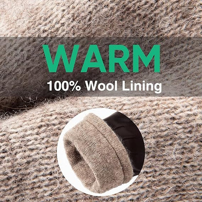 Warme Handschuhe mit 100% Wollfutter, beige, gestrickt, wintertauglich, isolierend.