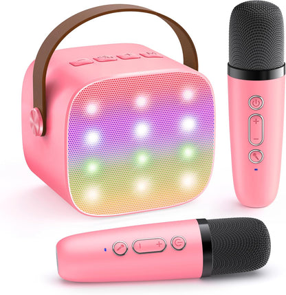Bärbar mini-karaokemaskin med Bluetooth-högtalare och 2 trådlösa mikrofoner – Veylo