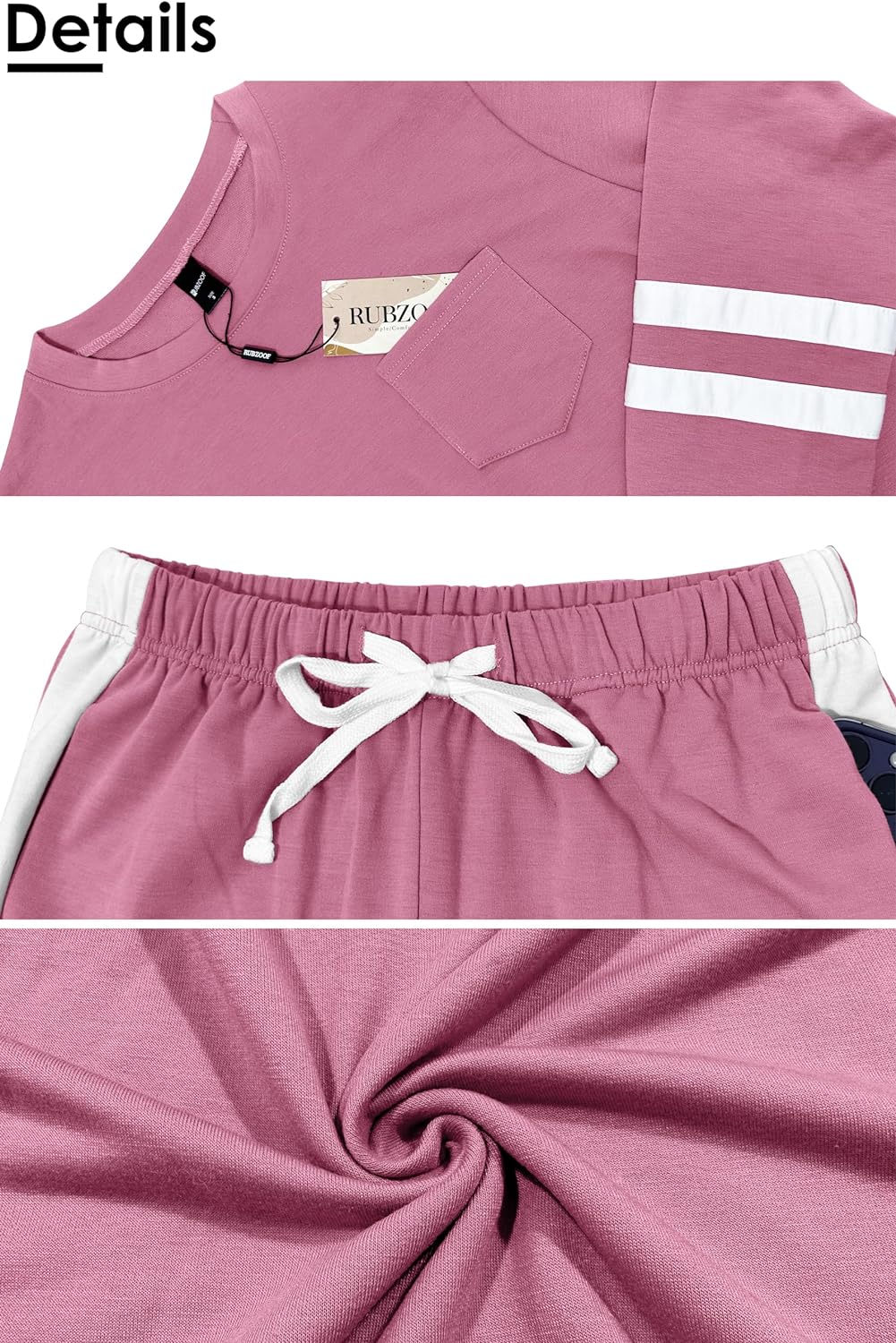Rosa Damen-Sportanzug, Baumwolle, mit Streifen, elastischer Bund, bequem, modisch