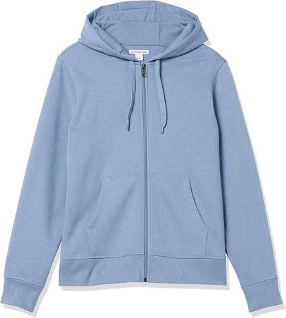Blaue Kapuzenjacke aus Baumwolle mit Reißverschluss, lässiger Stil, Unisex, bequemes Design.