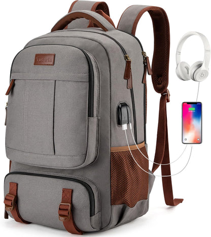 Stöldsäker canvas laptop- och resryggsäck med USB-anslutning – Passar för laptops upp till 43,94 cm