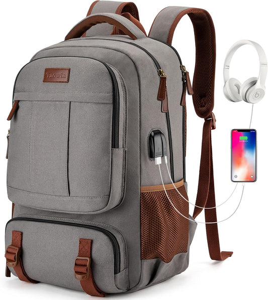 Stöldsäker canvas laptop- och resryggsäck med USB-anslutning – Passar för laptops upp till 43,94 cm