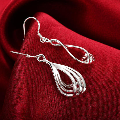 925 Sterling Silber Ohrringe, modisch, wellenförmig, elegant, für Frauen, Schmuck, Geschenk.