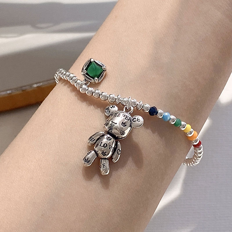 925 Sterling Silber Choker Halskette, Bär Anhänger, grüner Zirkon, Damen Schmuck