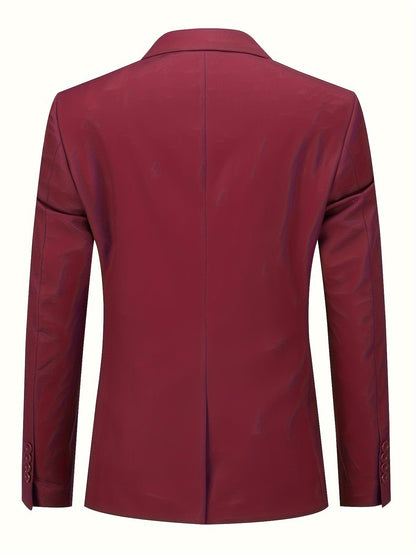 Roter Herrenblazer aus Baumwolle, Rückansicht, elegantes Design, modische Herrenbekleidung.