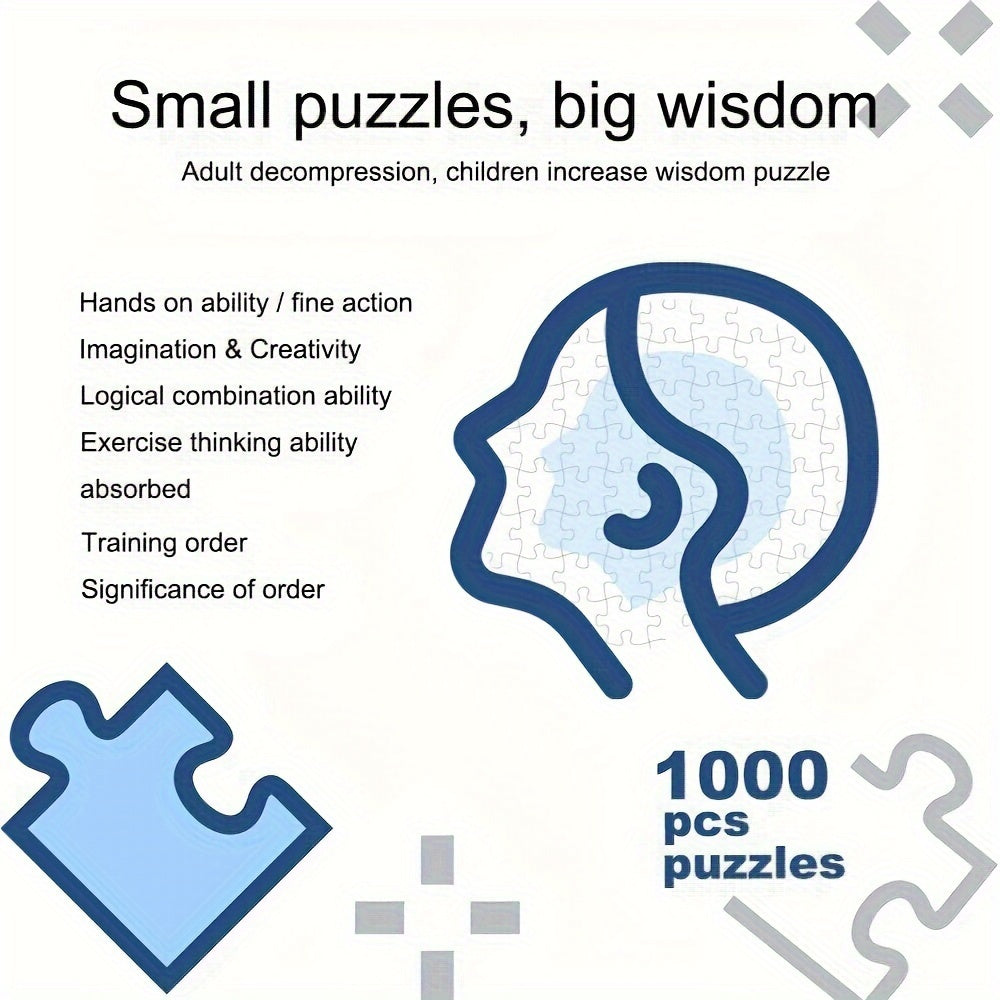 1000-teilige Puzzles, blaues Design, fördert Kreativität und logisches Denken, Erwachsene, Kinder.