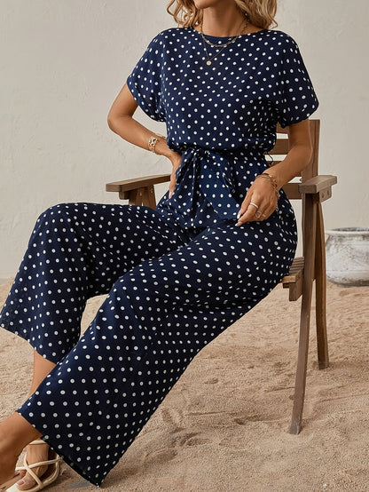 Trendig jumpsuit för damer med midjeband och prickmönster - PunktLaune