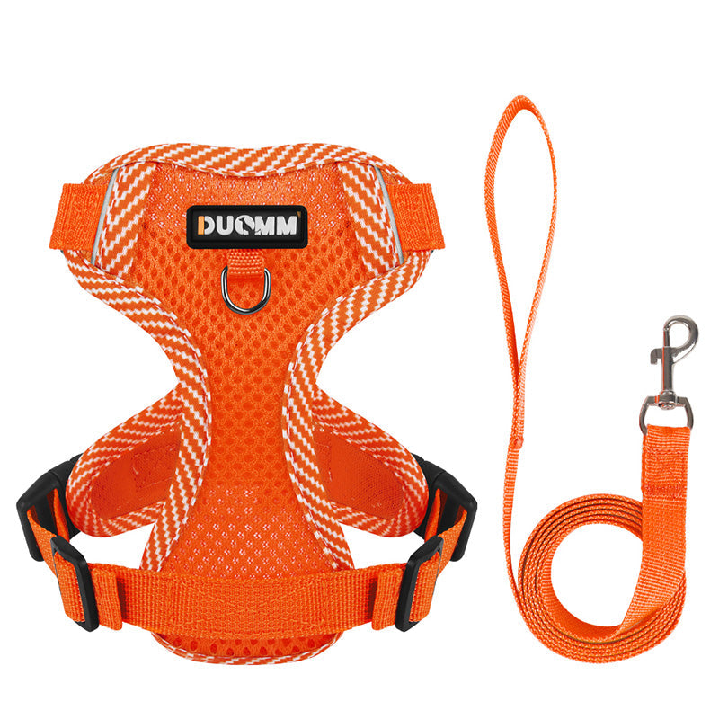 Orange Hundegeschirr mit Leine, atmungsaktiv, verstellbar, für kleine Hunde, DUOMM Marke.
