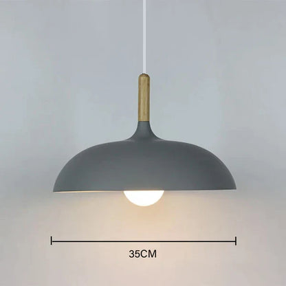 Graue Pendelleuchte, 35 cm, Holzgriff, modernes Design, Innenbeleuchtung, minimalistisch.