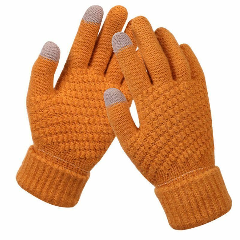Orange gestrickte Touchscreen-Handschuhe, warm, rutschfest, für Winter, Unisex.