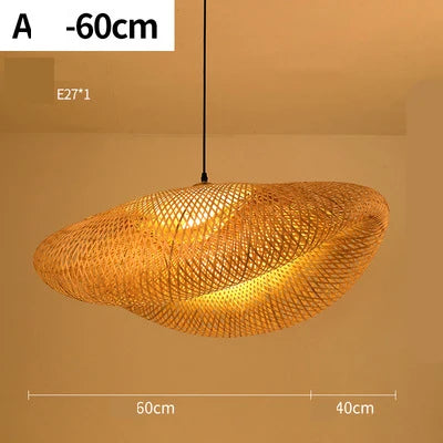 Hängelampe aus Rattan, 60 cm, E27, modernes Design, warmes Licht, Wohnzimmerbeleuchtung.