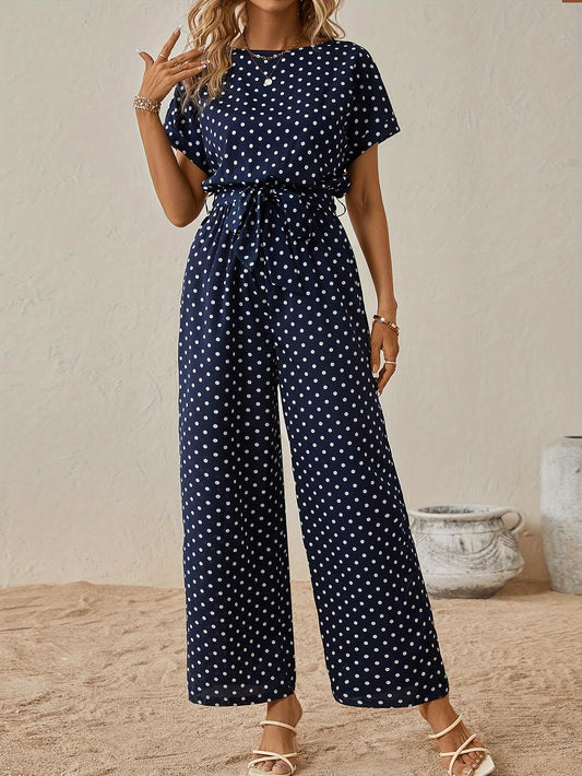 Trendig jumpsuit för damer med midjeband och prickmönster - PunktLaune