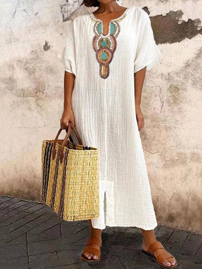 Kaftan-maxiklänning med broderier – Yasmin