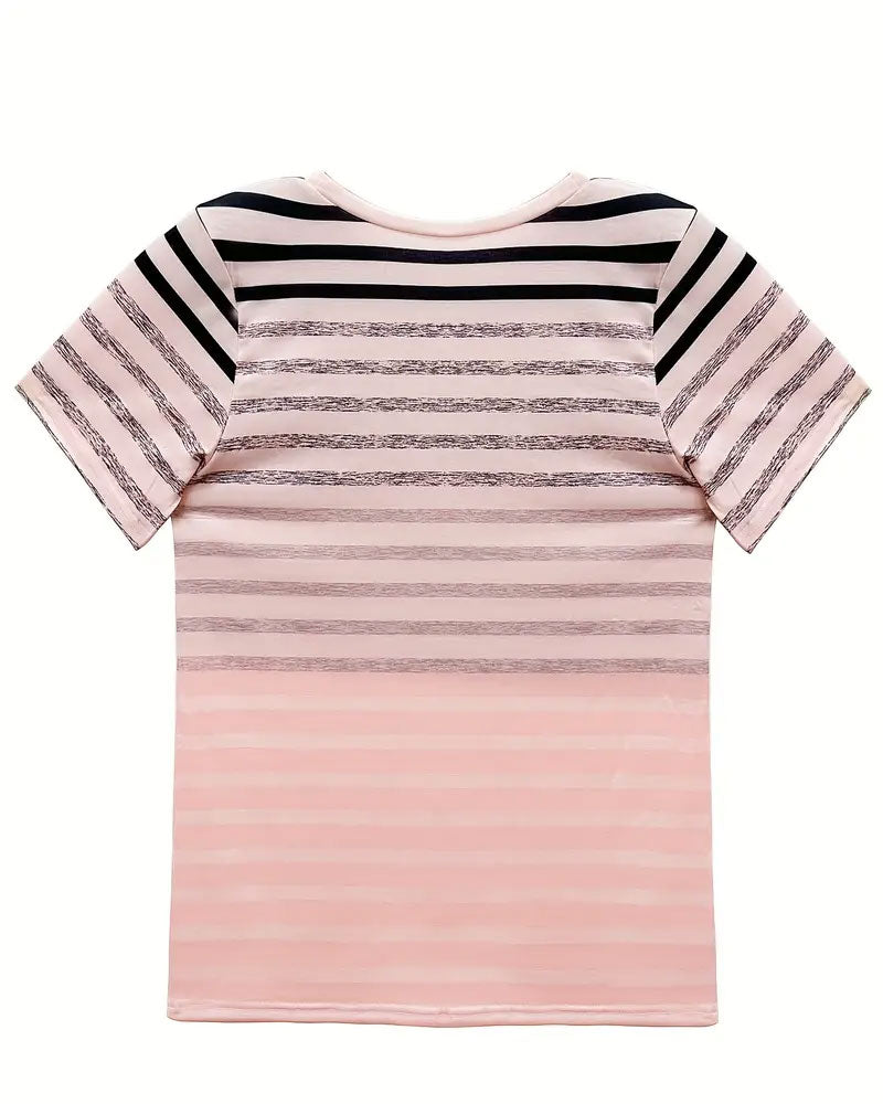 Randig dam T-shirt med rund halsringning och färgövergång – Melia