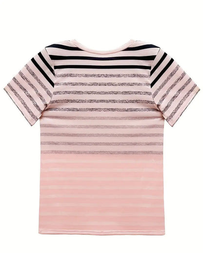 Randig dam T-shirt med rund halsringning och färgövergång – Melia
