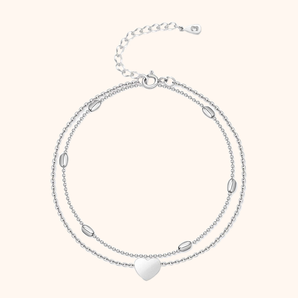 Silbernes Herz-Armband, doppellagig, verstellbar, Damen-Schmuck, elegantes Design.