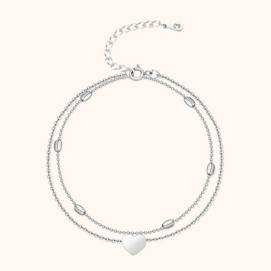 Silbernes Herz-Armband, doppellagig, verstellbar, Damen-Schmuck, elegantes Design.