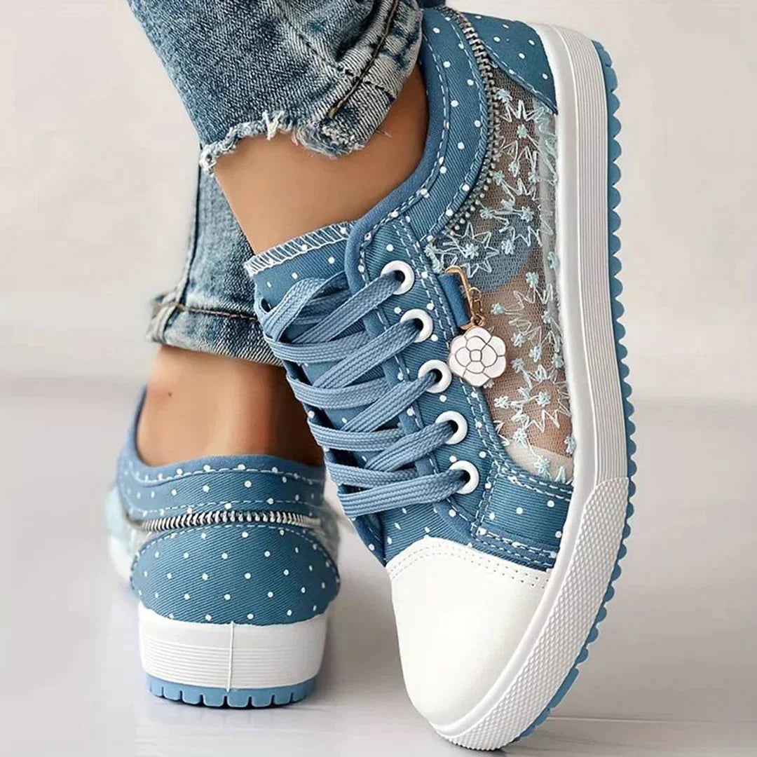 Andningsbara damcanvassneakers med höstig blommig spets – Celina