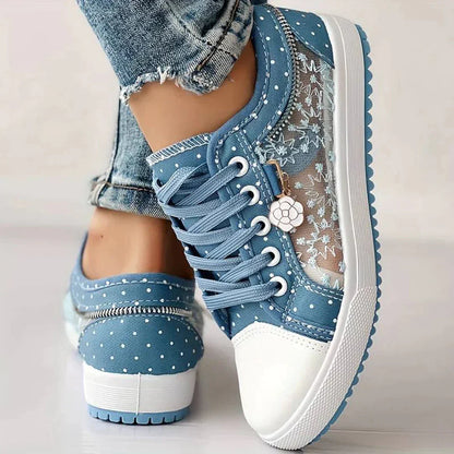 Andningsbara damcanvassneakers med höstig blommig spets – Celina