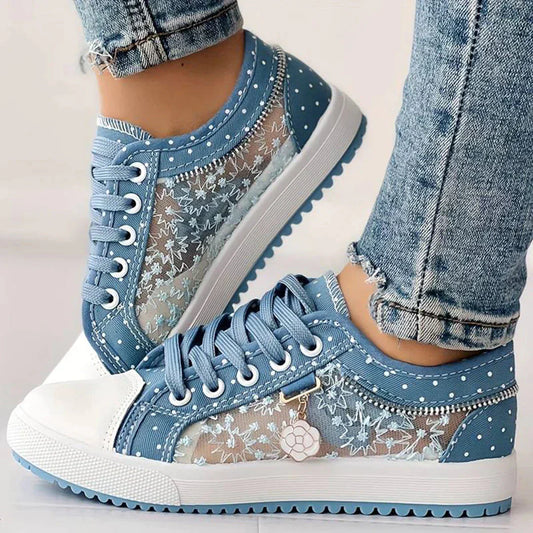 Andningsbara damcanvassneakers med höstig blommig spets – Celina