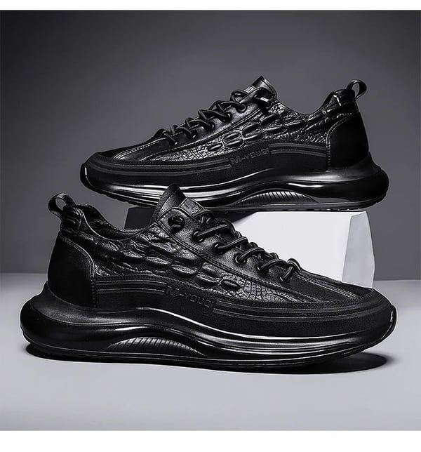 Schwarze Air-Cushion-Sneaker, Lederoptik, sportlich, modisch, Herren, rutschfest.