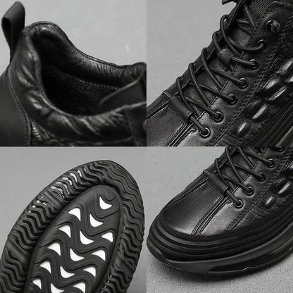 Schwarze Air-Cushion-Sneaker, Lederoptik, rutschfeste Sohle, modisch und bequem.