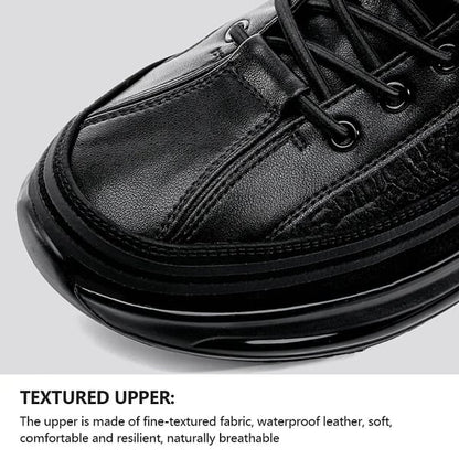 Schwarze Air-Cushion-Sneaker, wasserfestes Leder, atmungsaktiv, bequeme Sportschuhe.
