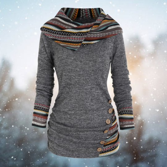 Höstmönstrad Tribal Hoodie med geometriskt mönster – Naïma