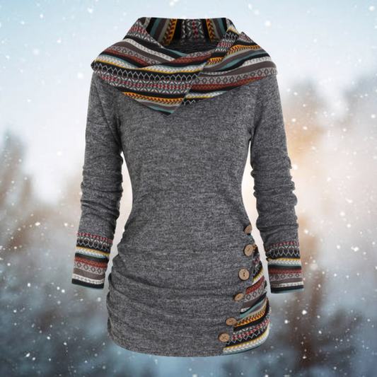 Höstmönstrad Tribal Hoodie med geometriskt mönster – Naïma