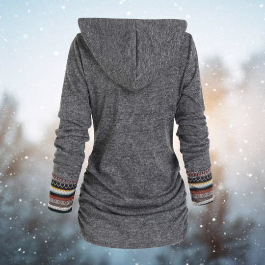 Höstmönstrad Tribal Hoodie med geometriskt mönster – Naïma
