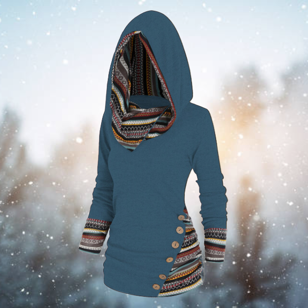 Höstmönstrad Tribal Hoodie med geometriskt mönster – Naïma