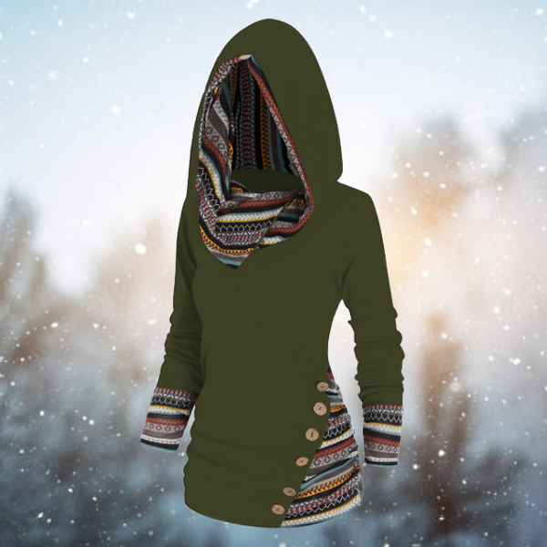 Höstmönstrad Tribal Hoodie med geometriskt mönster – Naïma