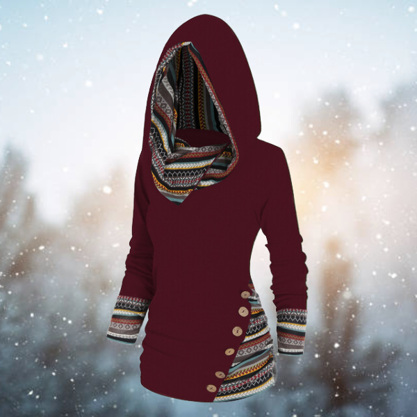 Höstmönstrad Tribal Hoodie med geometriskt mönster – Naïma
