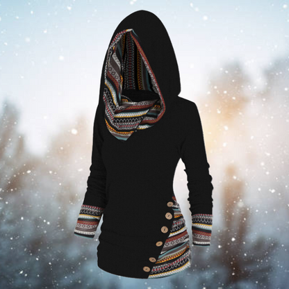 Höstmönstrad Tribal Hoodie med geometriskt mönster – Naïma