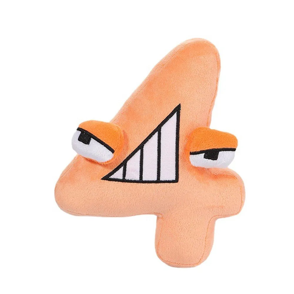 Plüschfigur Zahl 4, orange, Cartoon-Stil, weiches Spielzeug, Kinder, Geschenkidee