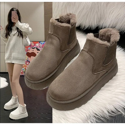 Braune Damen-Winterstiefel, warm gefüttert, rutschfeste Sohle, modisch, bequem.