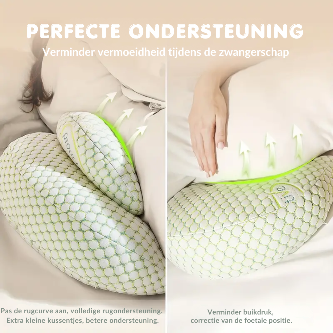 Schwangerschaftskissen, ergonomisch, grün-weiß, für Rücken- und Bauchunterstützung, bequem.
