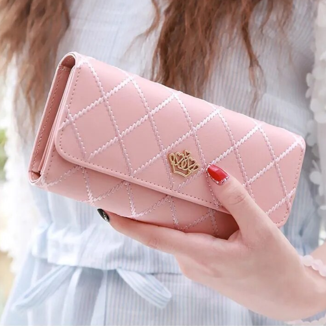 Damen-Geldbörse rosa Argyle-Muster, Trifold-Design, elegant, modisch, Kunstleder.