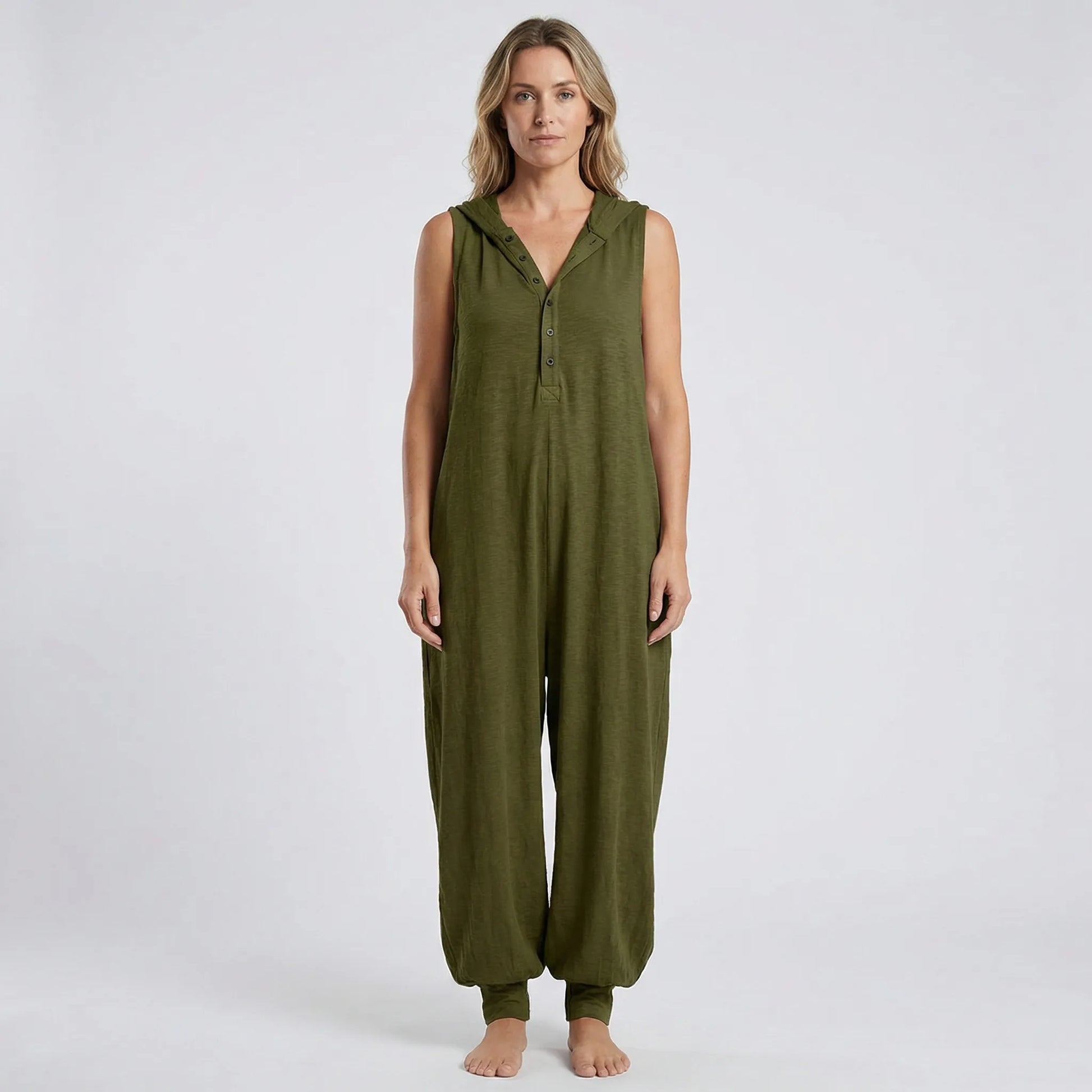 Ärmelloser Jumpsuit Mit Kapuze Und Knopfleiste - Priscilla
