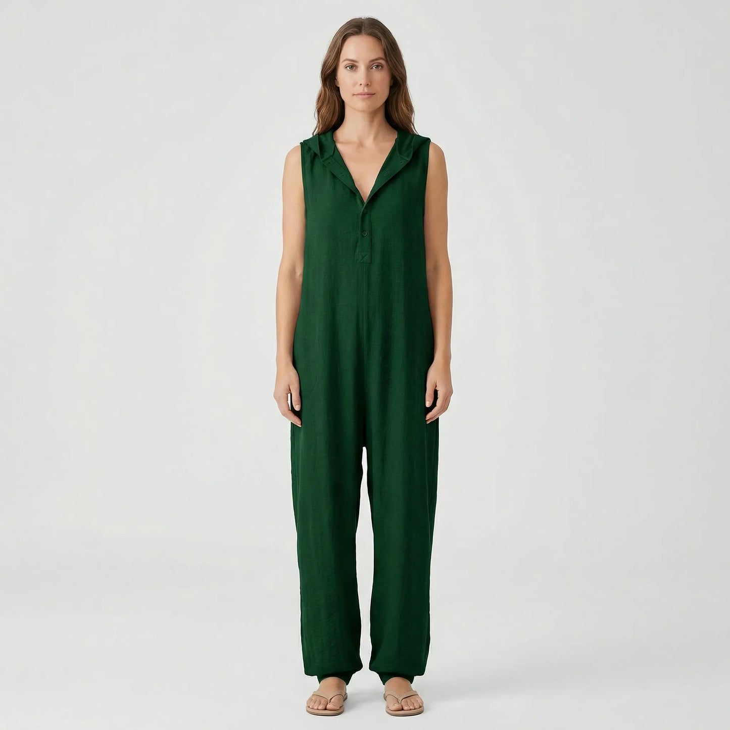 Ärmelloser Jumpsuit Mit Kapuze Und Knopfleiste - Priscilla