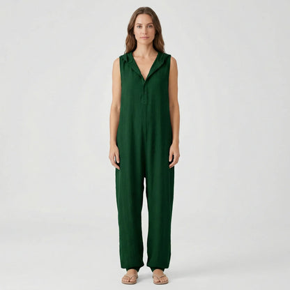 Ärmelloser Jumpsuit Mit Kapuze Und Knopfleiste - Priscilla